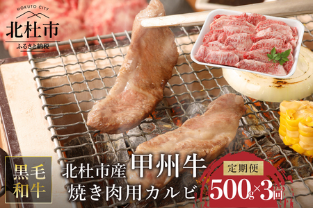 【3ヶ月定期便】山梨県北杜市産 甲州牛 焼肉用カルビ 500g [h021]