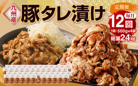 【12ヶ月定期便】 九州産豚 タレ漬け 合計2kg 500g×4袋 ×12回 総計24kg 豚肉 小間切れ コマ切れ 肉 タレ 冷凍 豚 小分け 簡単調理 定期便 12回 国産 九州産 熊本県 水俣市 