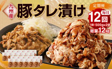 【12ヶ月定期便】 九州産豚 タレ漬け 合計1kg 500g×2袋 ×12回 総計12kg 豚肉 小間切れ コマ切れ 肉 タレ 冷凍 豚 小分け 簡単調理 国産 九州産 定期便 12回 熊本県 水俣市 