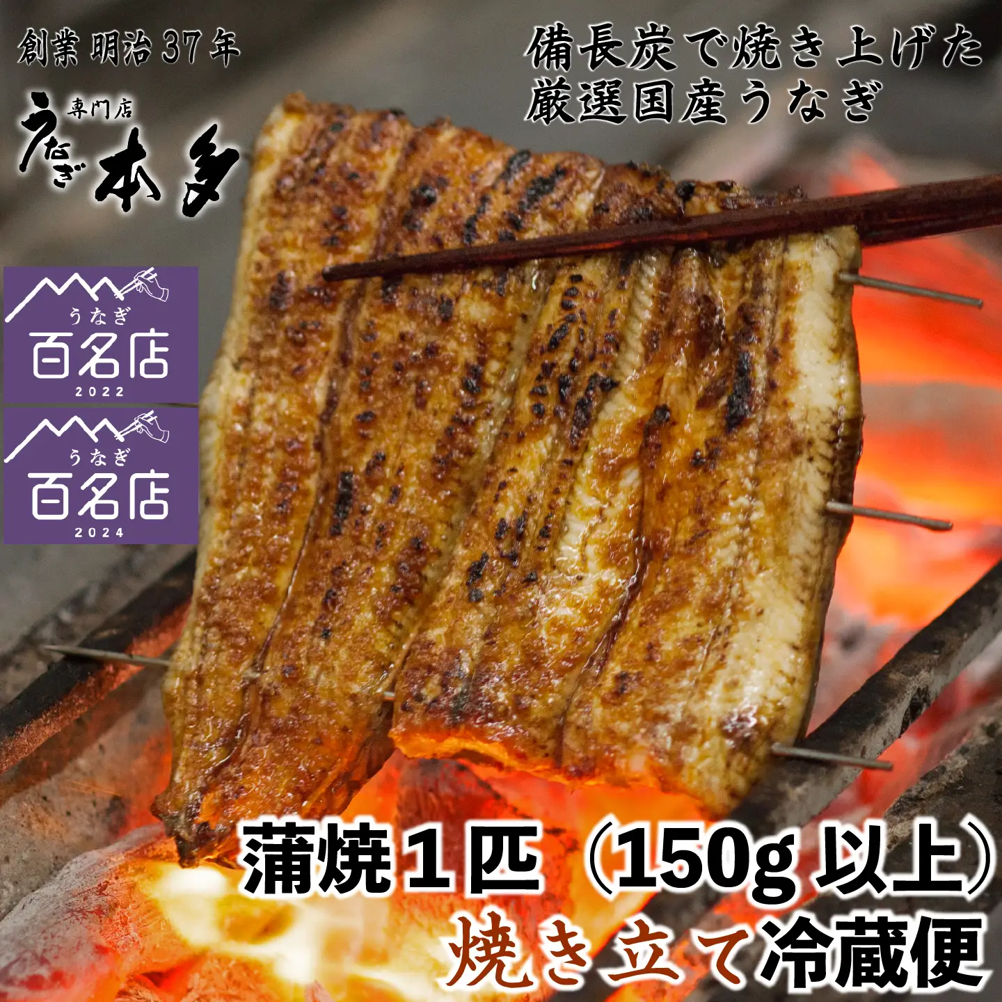【冷蔵】国産 鰻 蒲焼《1尾》 150g以上 タレ・うなぎのミニおつまみ付 〜明治37年創業「本多」〜 | 国産 ウナギ 蒲焼 炭火焼 おつまみ タレ 秘伝 （Ab-012-2）