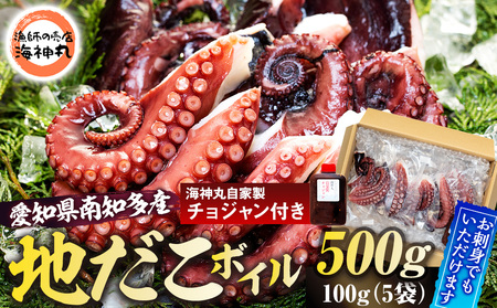 地だこボイル ５パック (100g×5) 冷凍 たこ タコ 蛸 海鮮 海産物 アヒージョ おつまみ 自家製チョジャン付き 愛知県 南知多町