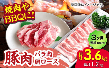 【3回定期便】豚肉 焼肉用（バラ・肩ロース）約1.2kg（約300g×4pc）【吉里精肉】[ZEW096]