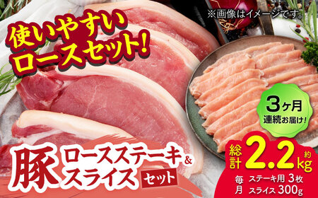 【3回定期便】豚ロースステーキ＆スライスセット 約750g（ステーキ用 約150g×3枚・スライス 約300g×1pc）【吉里精肉】[ZEW099]