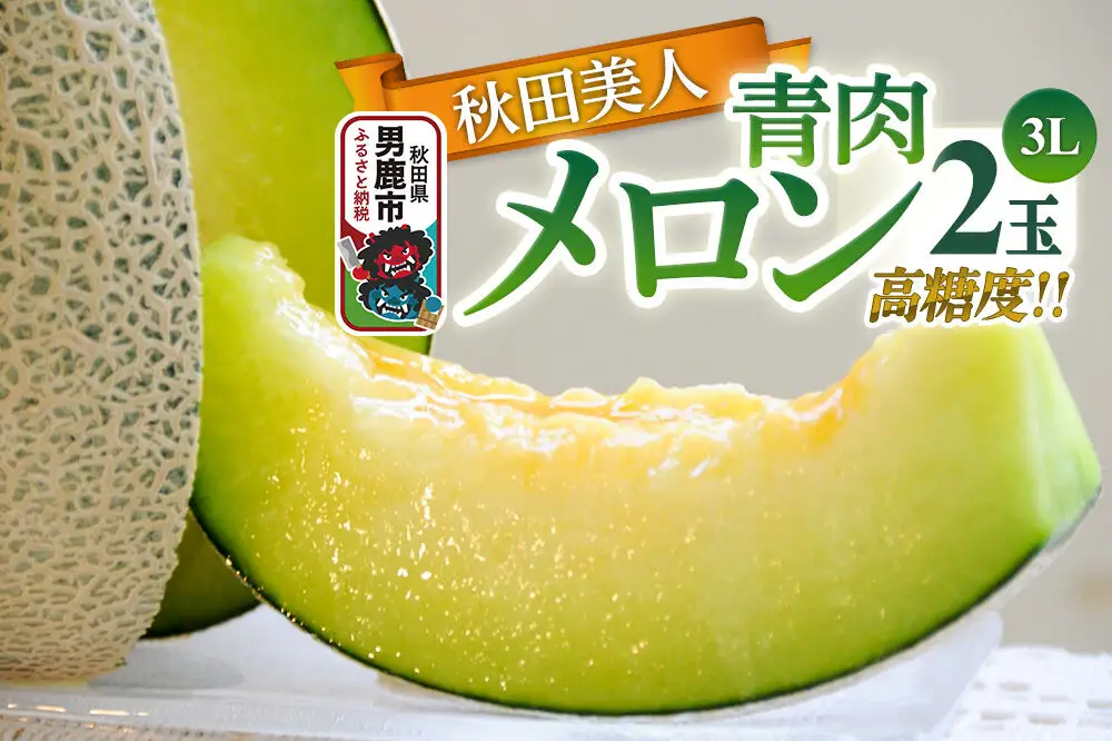 R8年度産 先行受付 メロン3L（1.3キロ前後）×2玉（秋田美人）秋田県 男鹿市