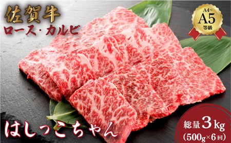 佐賀牛 ロース・カルビ計3kg (500g×6回)