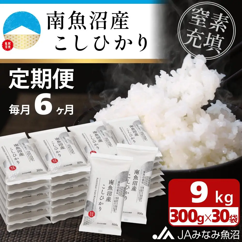 【JAみなみ魚沼定期便】南魚沼産こしひかり（窒素充填2合パック30袋入×全6回）美味しさ長持ち 300g 小袋 便利 精米HACCP認定工場 特A獲得日本一産地 高品質精米 もっちり甘い 南魚沼産コシヒカリ≪定期便 コシヒカリ こしひかり 精米 銘柄米≫