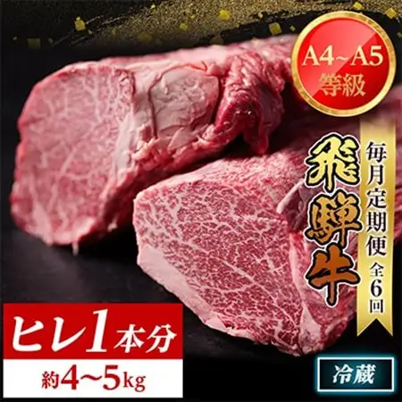 【毎月定期便】飛騨牛 ヒレ1本(約4～5kg)【シャトーブリアン＆ヒレ】冷蔵便全6回_肉 ステーキ 牛肉 ビーフステーキ  定期便 定期便  _【配送不可地域：離島】【4053254】