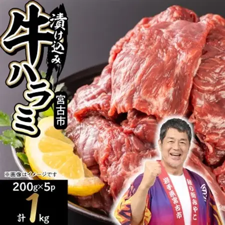 吉田精肉店の漬け込み牛ハラミ 1kg (200g×5P)_ハラミ 1kg 牛肉 肉 お肉 焼肉 焼き肉 やきにく 牛 タレ 人気 美味しい ふるさと 宮古市 BBQ バーベキュー おすすめ 送料無料_【配送不可地域：離島】【1440322】