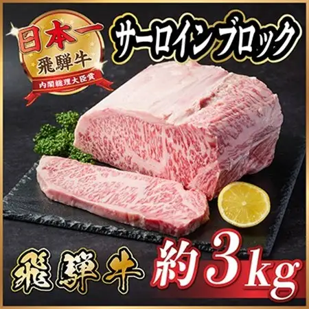 飛騨牛 サーロインブロック 3kg【冷蔵便】_肉 ステーキ 牛肉 ビーフステーキ_【配送不可地域：離島】【1523263】
