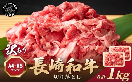 訳あり！【A4～A5】長崎和牛切り落とし1kg(500g×2p)( 牛肉 おすすめ 長崎和牛 バーベキュー 焼肉 切り落とし 冷凍 国産 送料無料 赤身 )【B3-088】