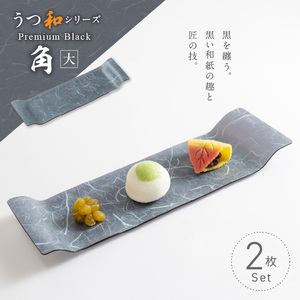 うつ和シリーズPremium Black「角（大）」(PB006A)(2枚入り)[111N07] 食器 日本製 家庭用食洗器対応可 耐熱温度80℃ 耐久性 割れにくい 電子レンジ不可 皿 お皿 うつわ 器 アクリル 樹脂 和紙 モダン 手曲げ加工