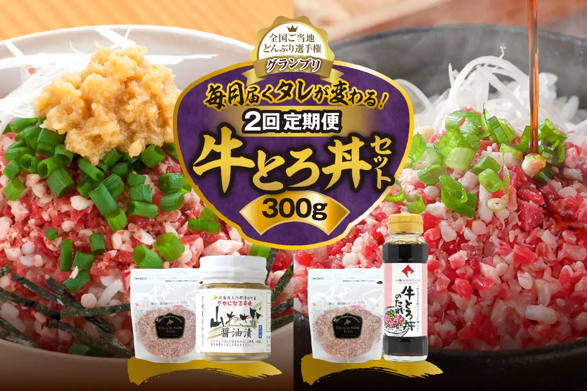 【2回定期便】毎月付属のタレが変わる！牛とろ丼セット300g 計45食分【 牛とろ丼 セット 牛とろ 北海道 清水町 グルメ 牛フレーク 詰め合わせ お肉 牛 国産 北海道産】_S006-0267