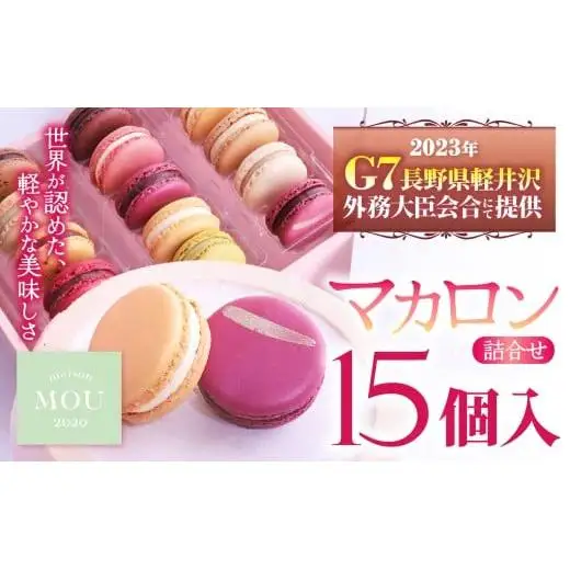 『G7軽井沢』にて提供　マカロン15個詰合せ | マカロン まかろん りんご蜂蜜 スイーツ 桔梗ヶ原 メルロ 赤ワイン シトロン ミエル レモン フレーバー 詰め合わせ 甘い 塩尻市 長野県 