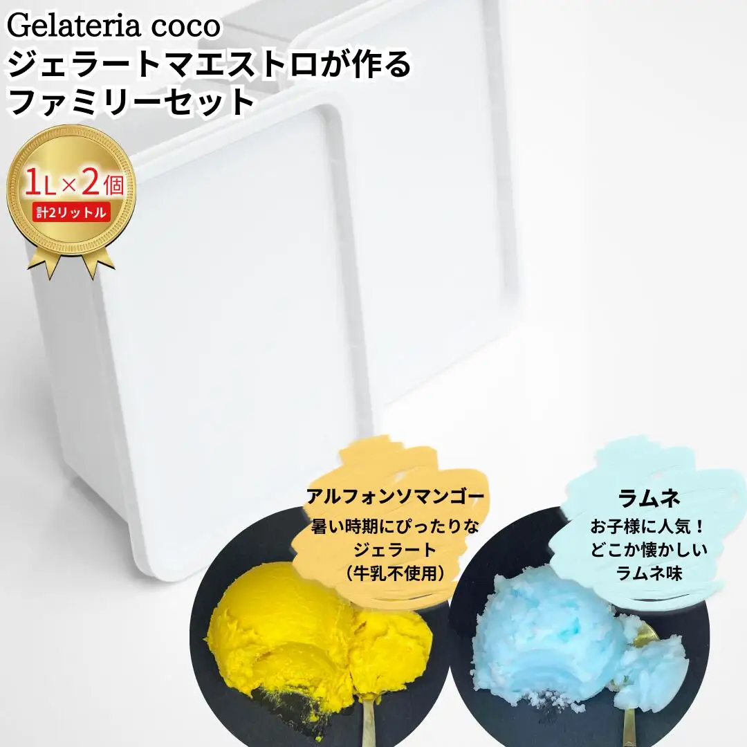 ジェラートマエストロが作るファミリーセット 1L×2 合計2L[アルフォンソマンゴー・ラムネ] ジェラート アイス 大容量 ファミリーパック 添加物不使用  [Gelateria coco]【017S109】
