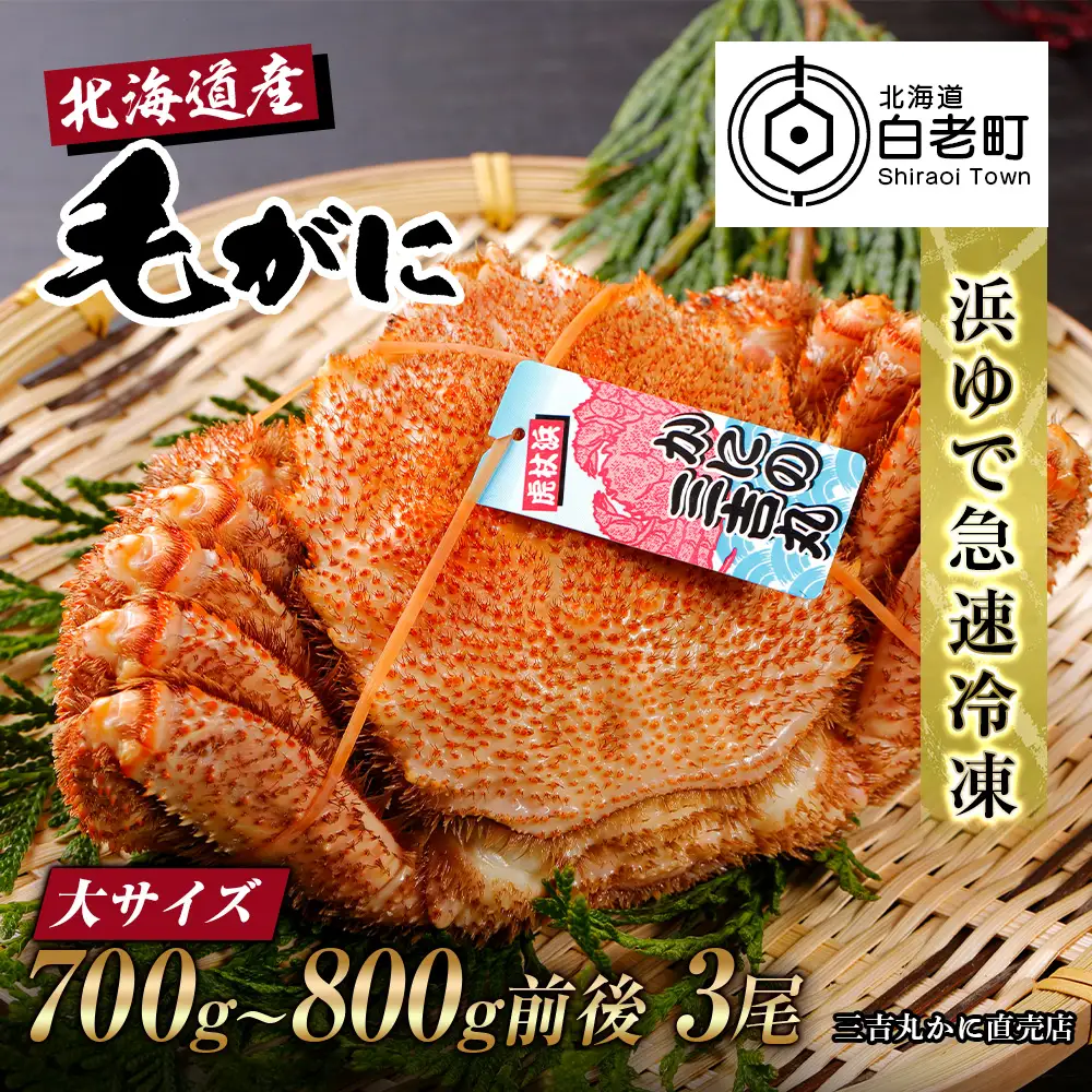 【大サイズ】北海道産 冷凍ボイル毛ガニ (700g-800g前後) 3尾 AS194