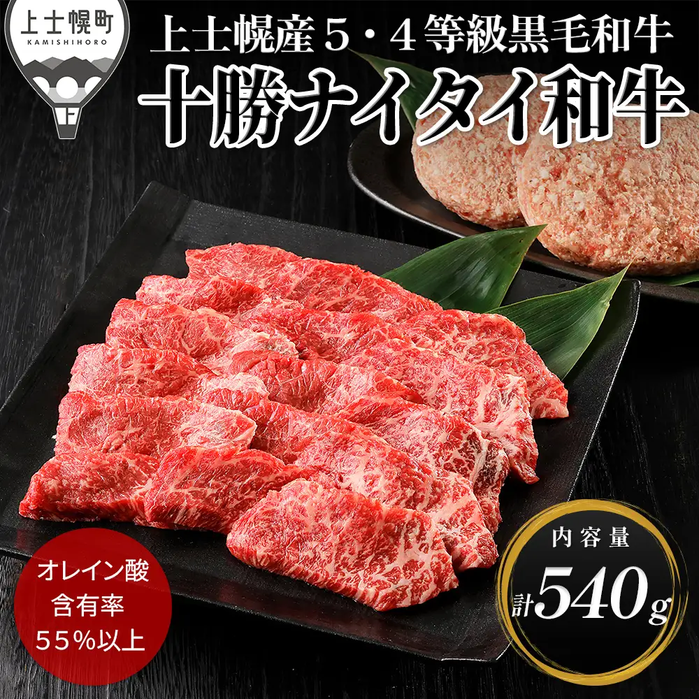 十勝ナイタイ和牛 モモ 焼肉 ハンバーグ セット 計540g 国産 北海道 牛 肉 牛肉 国産牛 和牛 5・4等級 黒毛和牛 オレイン酸含有率55%以上 冷凍