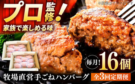 【3回定期便】自家製ハンバーグ16個 / ハンバーグ [IAX060]