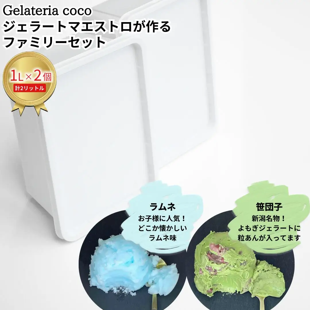 ジェラートマエストロが作るファミリーセット 1L×2 合計2L[ラムネ・笹団子] ジェラート アイス 大容量 ファミリーパック 添加物不使用  [Gelateria coco]【017S112】