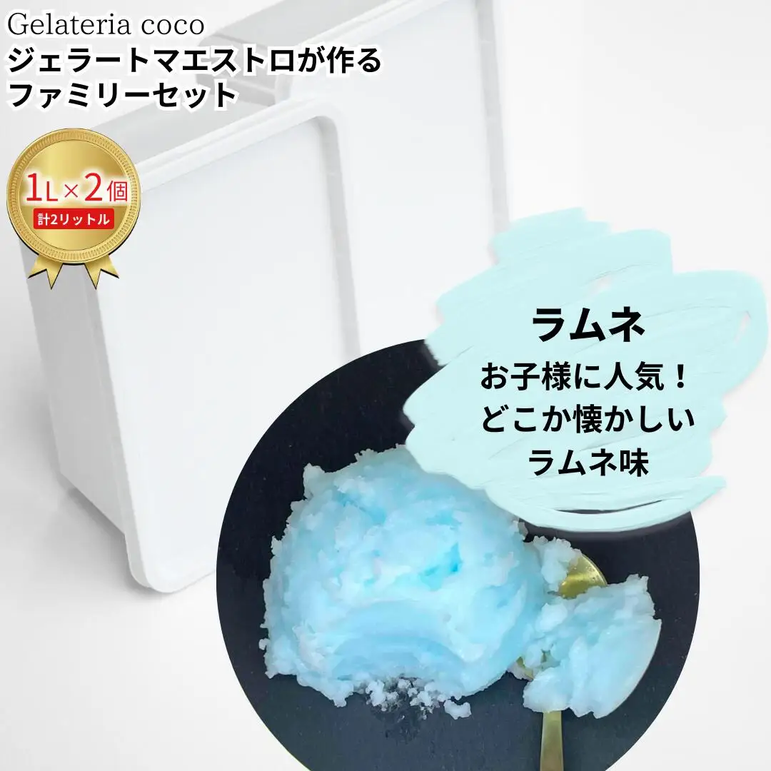 ジェラートマエストロが作るファミリーセット 1L×2 合計2L[ラムネ×2] ジェラート アイス 大容量 ファミリーパック 添加物不使用  [Gelateria coco]【017S113】
