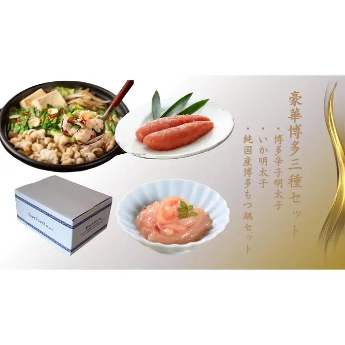 豪華博多三種セット（博多辛子明太子・いか明太子・純国産博多もつ鍋（醤油味）） | 魚卵 魚介類 水産 食品 加工食品 人気 おすすめ 送料無料