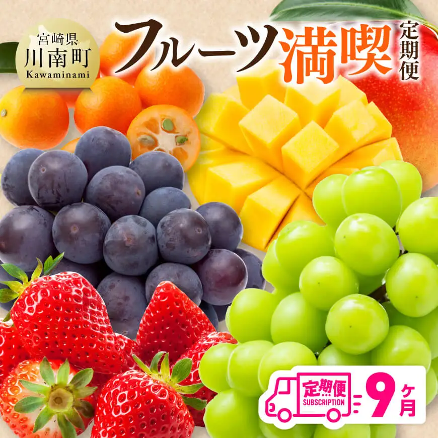【 全9回定期便 】 フルーツ 満喫 定期便 【 川南町産 くだもの きんかん いちご 完熟 マンゴー ぶどう ピオーネ シャインマスカット 】