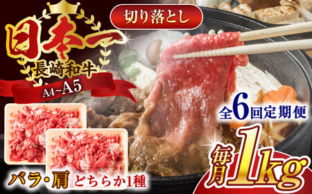 【全6回定期便】【A4~A5】長崎和牛切り落とし　1kg(500g×2p）【株式会社 MEAT PLUS】[QBS049]