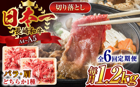 【全6回定期便】【A4~A5】長崎和牛切り落とし　1.2kg(600g×2p）【株式会社 MEAT PLUS】[QBS052]