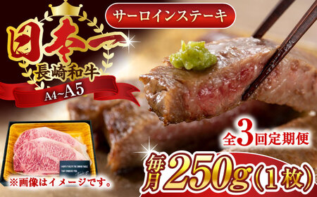 【全3回定期便】【A4~A5】長崎和牛サーロインステーキ　250g（250g×1枚）【株式会社 MEAT PLUS】[QBS069]