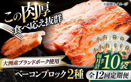 ベーコン【全12回定期便】ブロックセット（プレーン×5個 七味入り×5個） ベーコン[AGAZ072]