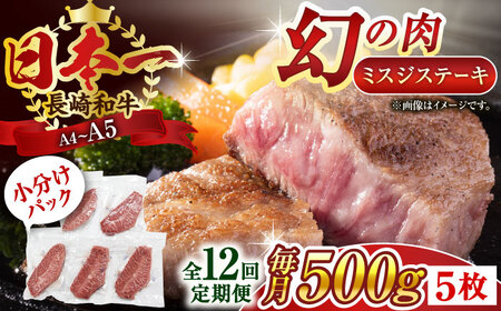 【全12回定期便】【厳選希少部位】【A4~A5】長崎和牛ミスジステーキ　約500g（100g×5p）【株式会社 MEAT PLUS】[QBS122]
