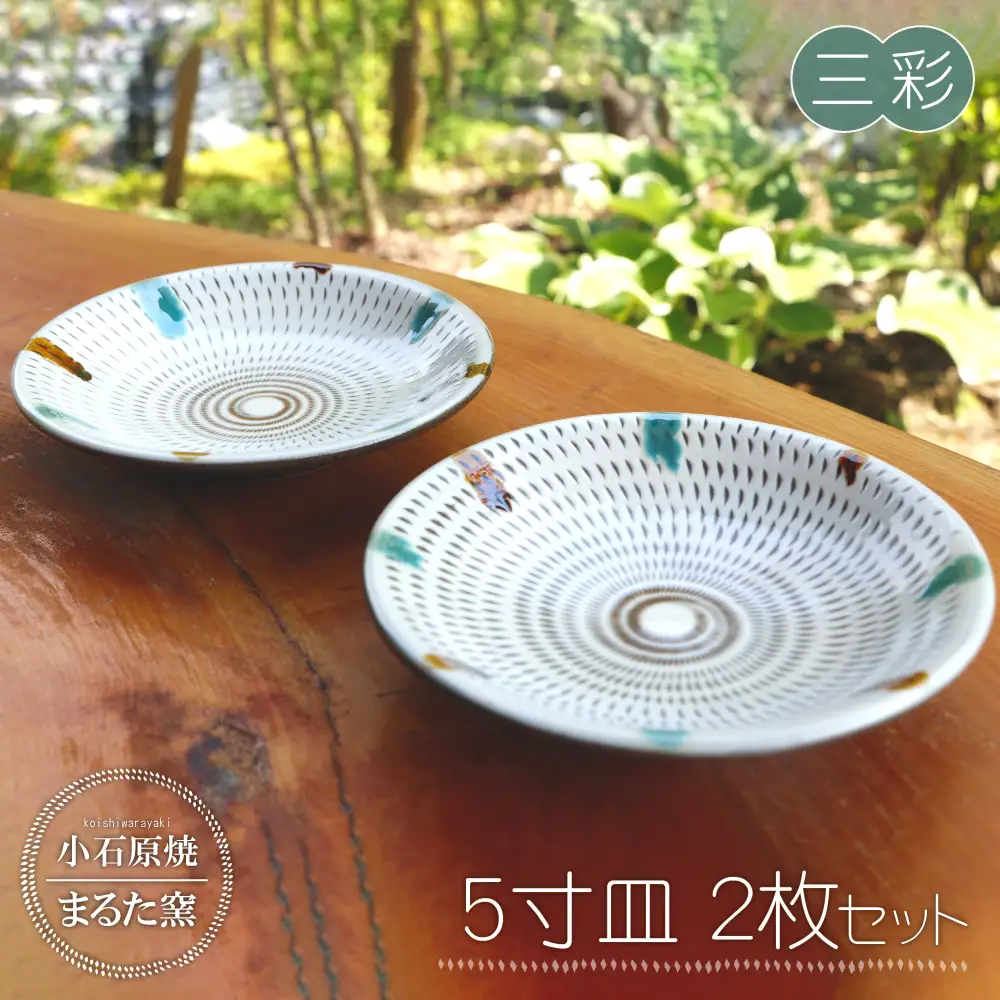 【小石原焼 まるた窯】5寸皿２枚セット（三彩） C9