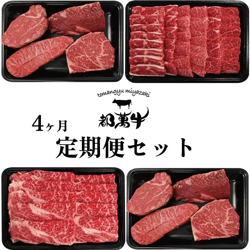 【定期便】黒毛和牛『都萬牛』4ヶ月定期便セット　国産牛肉＜6-2a＞