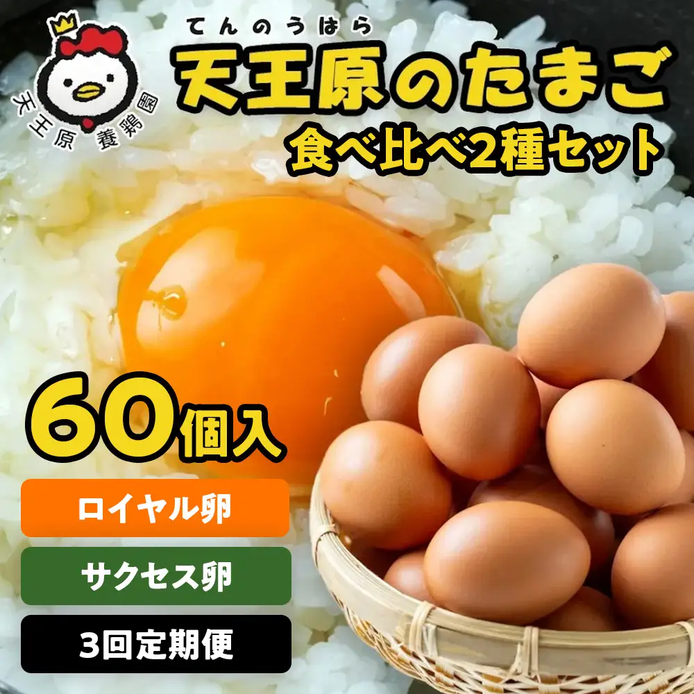 【定期便】３回定期 【天王原のたまご】 サクセス卵30個/ロイヤル卵30個