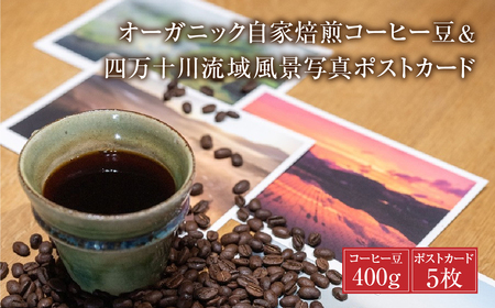 【オーガニック自家焙煎コーヒー豆400g】＋【写真家が撮影した四万十川流域のB6大判ポストカード5枚】／Lip-03