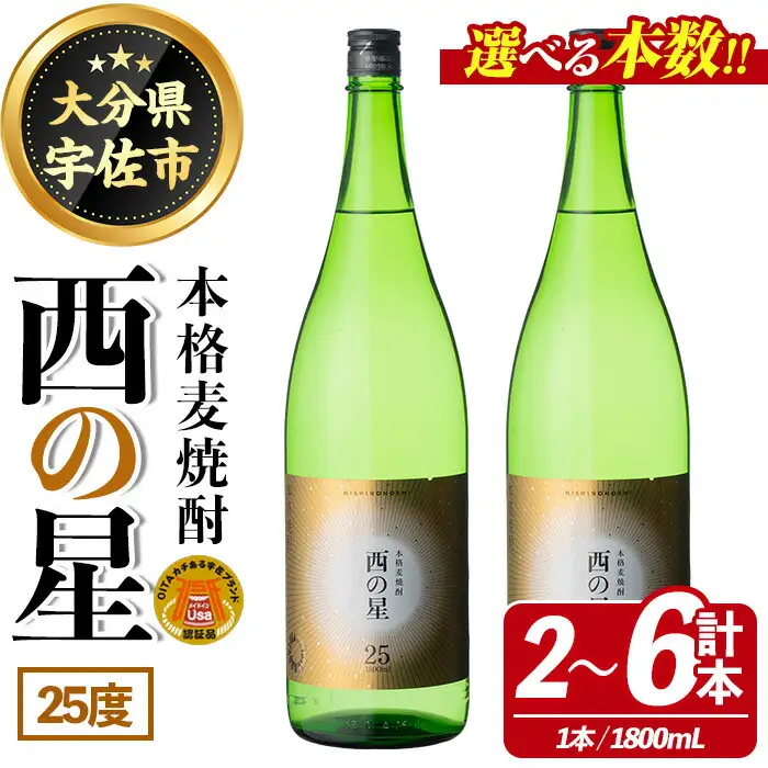西の星 ビン 25度(1800ml×2本)酒 お酒 焼酎 麦焼酎 アルコール 三和酒類【114001400】【一般社団法人　地域商社USA】