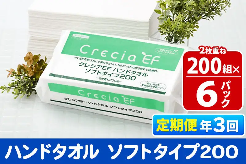 《4ヶ月ごとに3回お届け》定期便 ハンドタオル クレシアEF ソフトタイプ200 2枚重ね 200組(400枚)×6パック 秋田市オリジナル 新生活