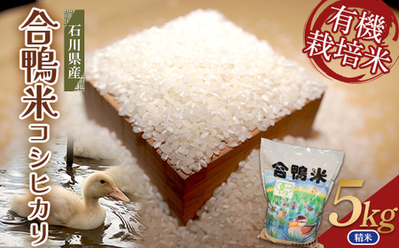 令和7年産 新米 有機栽培米コシヒカリ 石川県加賀市産（合鴨米）精米5kg お米 合鴨 コメ 米 ごはん 有機栽培 有機JAS認証 グルメ 食品 復興 震災 コロナ 能登半島地震復興支援 北陸新幹線 F6P-2992