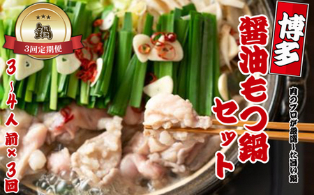 【鍋定期便】博多醤油もつ鍋3～4人前セット3回定期便（3～4人前×3回）[H0094T3]