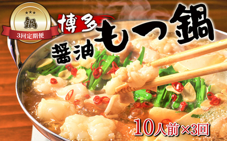【鍋定期便】大容量！博多醤油もつ鍋10人前セット3回定期便（10人前×3回）[H0133T3]