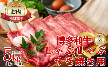 【お肉定期便】【厳選部位】【しゃぶしゃぶすき焼き用】大容量！博多和牛サーロイン5回定期便（1kg×5回）計5kg[H0101T5]