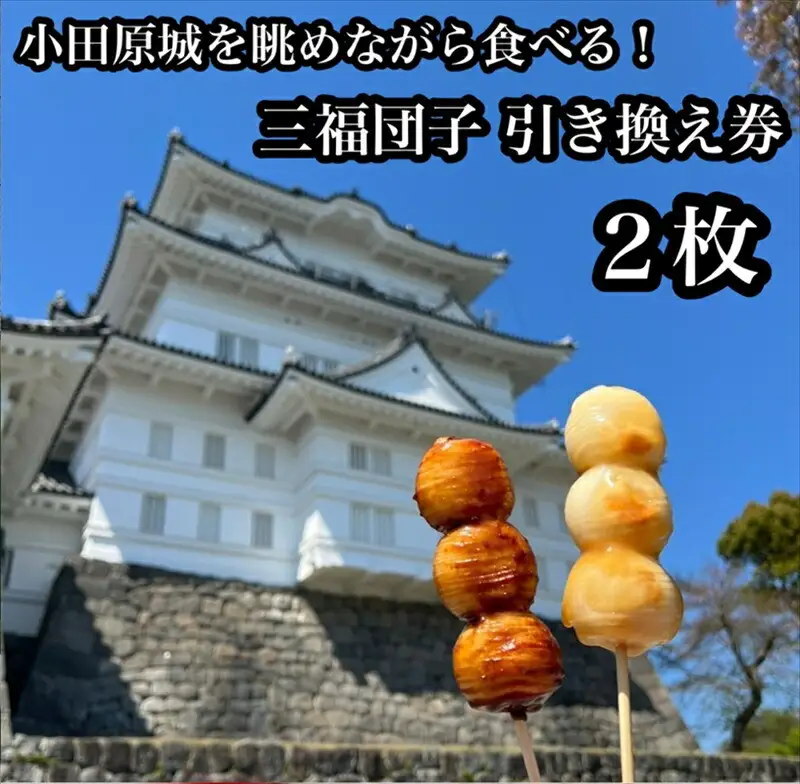 小田原城を眺めながら食べるお団子 三福団子引換券 2本分 くるみ味噌 みたらし団子【 引換券 神奈川県 小田原市 団子】