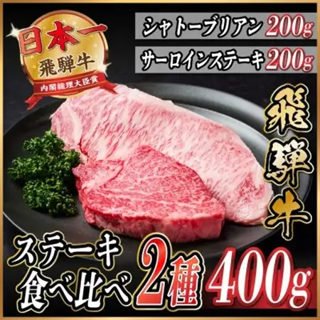 飛騨牛　ステーキ2種食べ比べセット　計400g【冷蔵便】A4～A5等級　黒毛和牛　シャトーブリアン他_肉 ステーキ 牛肉 ビーフステーキ_【配送不可地域：離島】【1530605】