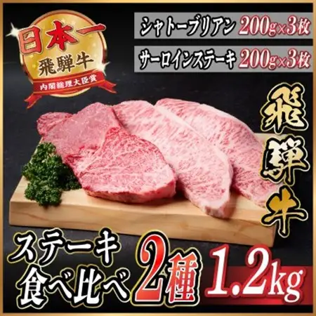 飛騨牛　ステーキ2種食べ比べセット　計約1.2kg【冷蔵便】A4～A5等級　シャトーブリアン他_肉 ステーキ 牛肉 ビーフステーキ_【配送不可地域：離島】【1530711】