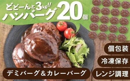AB417.累計４０万個突破記念！どーんと3㎏!デミ＆カレーハンバーグセット【150g×20個】【訳あり】【北海道・沖縄・離島へ配送不可】