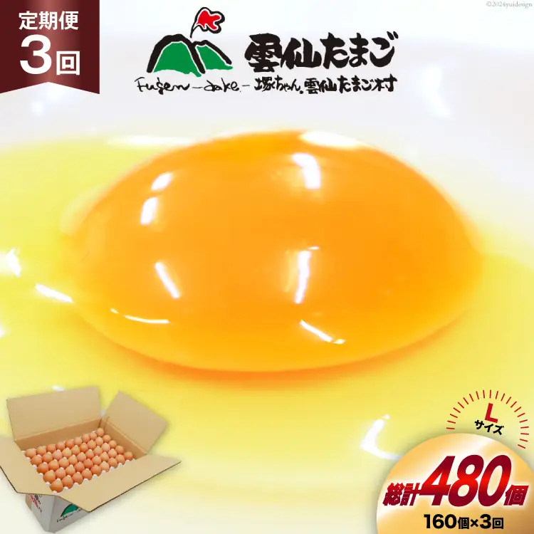 BI046 3回 定期便 どっさり！ 雲仙たまごLサイズ 160個(150個＋割れ補償10個入り) [長崎県 島原市]