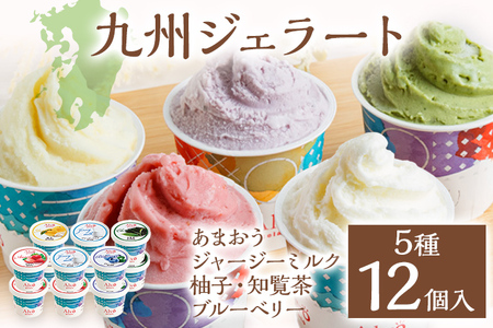 Alvo 九州ジェラート12個セット ジェラート アイス スイーツ 5種 12個入 あまおう ジャージーミルク 柚子 知覧茶 ブルーベリー 各90ml なめらか 濃厚 カップ デザート 冷凍 セット 詰め合わせ