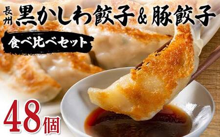 長州黒かしわ餃子＆豚餃子 食べ比べセット 48個入り 手作り 生餃子 餃子 国産野菜 冷凍 化学調味料不使用 化学調味料無添加 らいちの餃子 黒かしわ 長州黒かしわ F6L-954