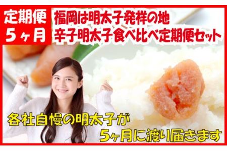 F055.福岡は明太子発祥の地．辛子明太子食べ比べ定期便セット（５ヶ月送付）