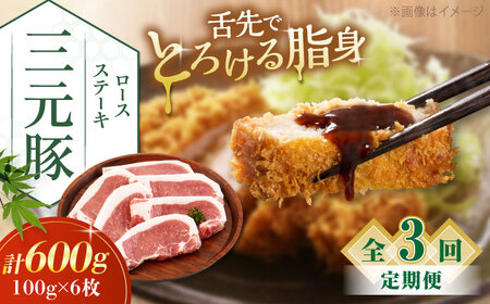 【全3回定期便】平田牧場 ロース ステーキ 600g  (100g×6枚) ※藻塩ナシ 豚肉 とんかつ 生姜焼き[AJAP087]