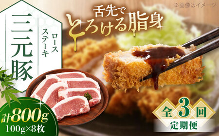 【全3回定期便】平田牧場 ロース ステーキ 800g  (100g×8枚) ※藻塩ナシ 豚肉 とんかつ 生姜焼き[AJAP091]